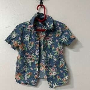Art Class Blue and Green Button Down Shirt Vibrant Floral Design